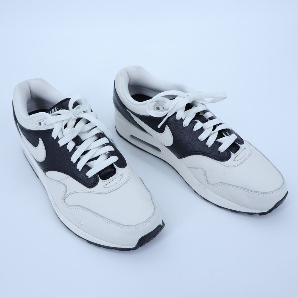 NIKE Air Max 1 Low Top Sneakers White Leather Trainers Black Contrast Men's 10.5